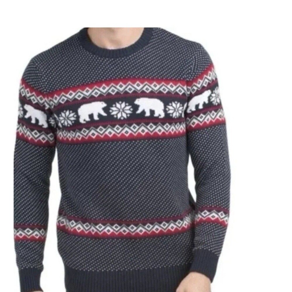Aspen 100% Cotton Christmas Chunky Sweater Polar Bears Snowflakes Men's Size L